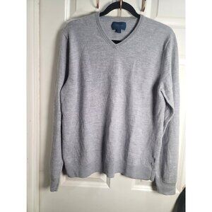Fairlane Men's V-Neck Pullover Sweater Gray Size XL 100% Merino Wool